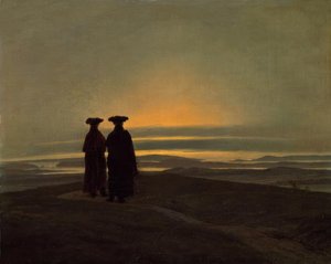 2人の男性との夜の風景 作： Caspar David Friedrich